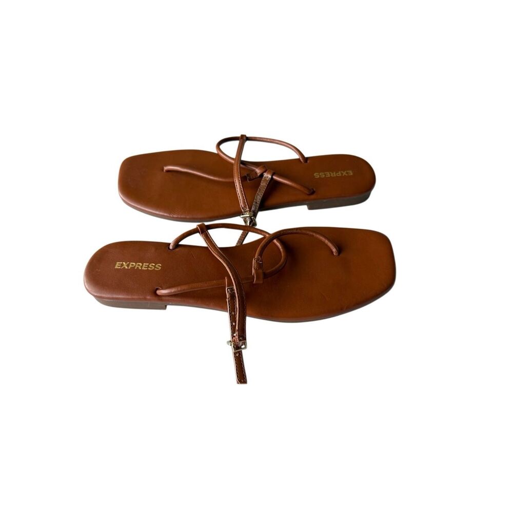 NWOT Express Womens Brown PU Leather Slingback Flat Sandals Size 9